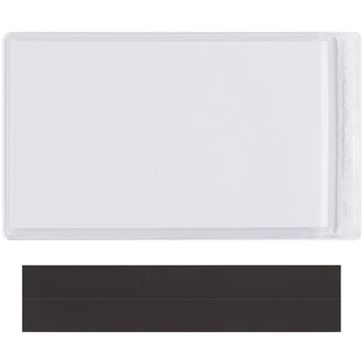 Magnetic vinyl envelopes with secure adhesion to metal racks, machinery, and warehouse equipment. Clear matte design (2" x 3.5") allows quick label changes without damage. Sold by the case of 50 with printable templates included‚reduce downtime and improve inventory visibility.