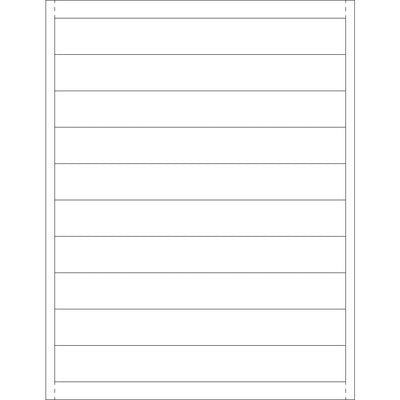 Professional-grade 1x8" white laser paper insert cards designed for plastic label holders in shipping rooms and warehouses. Each case contains 500 perforated sheets pre-sized to fit standard holders, reducing setup time and labeling errors. Compatible with both laser and inkjet printers for maximum flexibility.