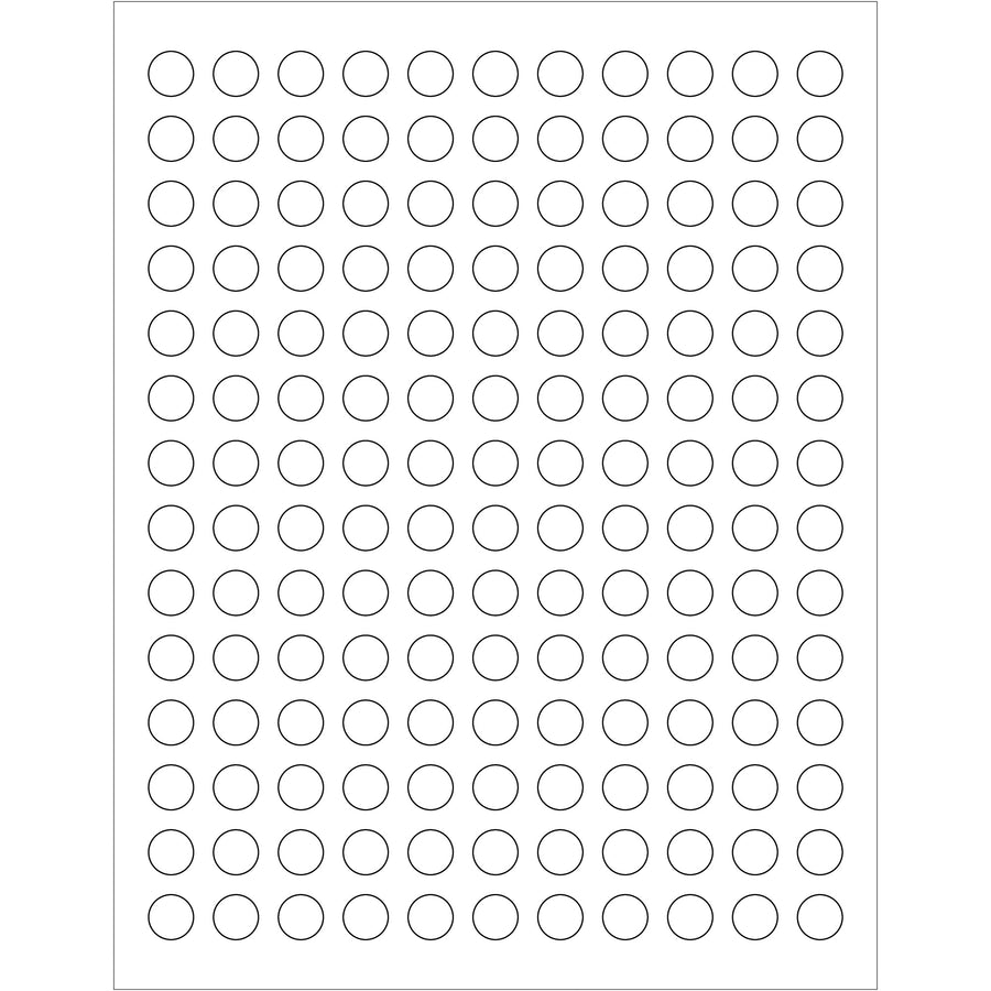 Professional-grade 1/2" white circle laser labels with permanent acrylic adhesive for reliable compliance labeling and product identification. Print-ready with laser or inkjet compatibility. Ships 15,400 labels per case–bulk quantity for high-volume shipping operations.
