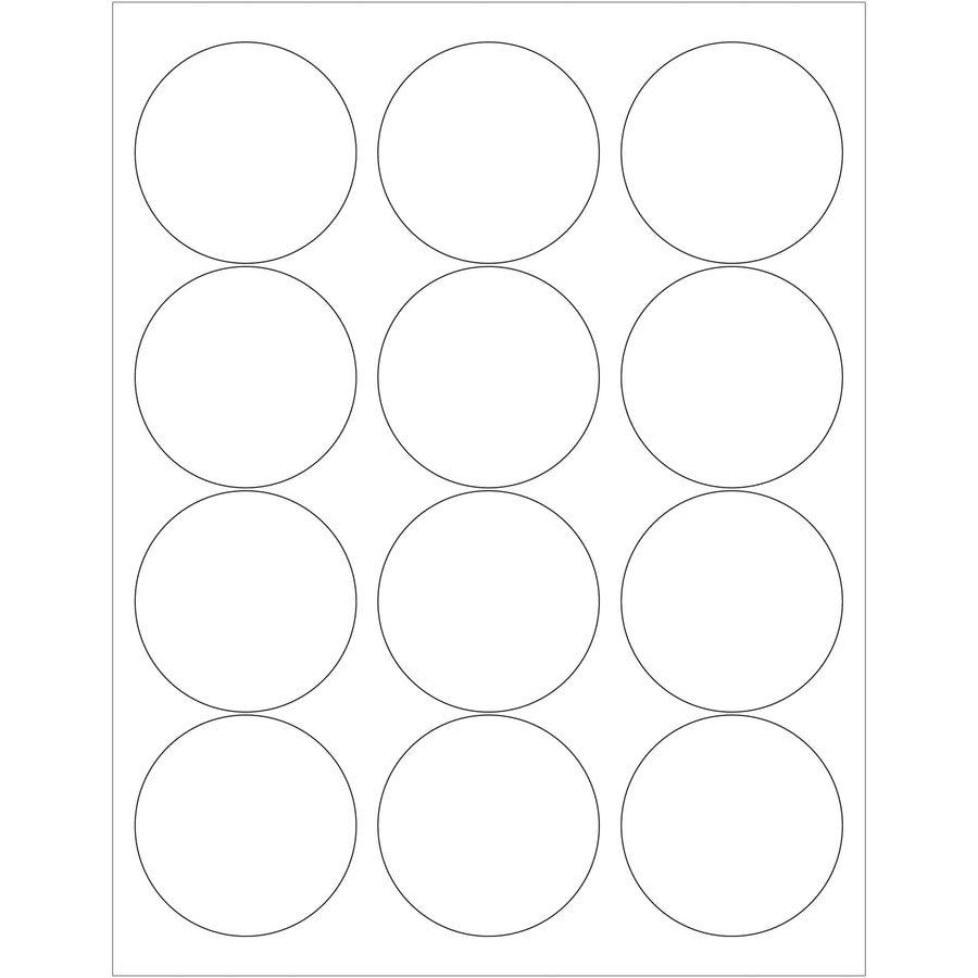 Professional-grade 2.5" diameter white circle laser labels engineered for shipping coordinators and logistics professionals who need reliable label application across multiple surfaces. Permanent adhesive formula adheres securely to corrugated, plastic, metal, and glass. Case of 1200 labels with easy-to-use Microsoft Word template included.