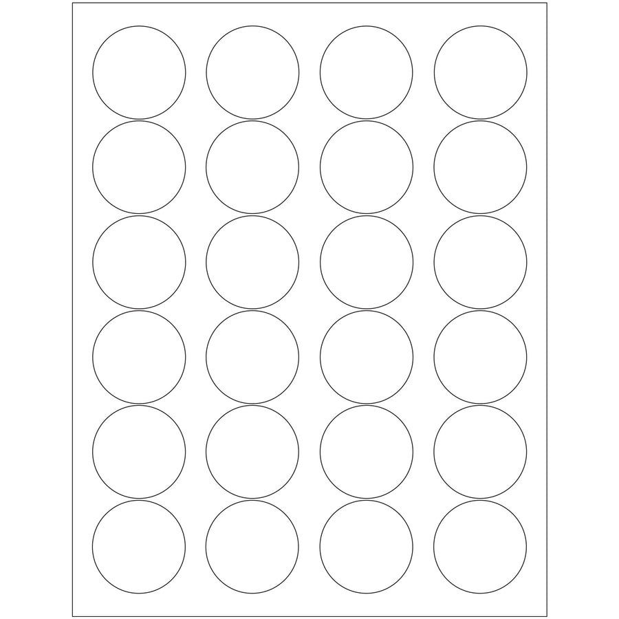 Professional-grade 1 2/3" white circle laser labels engineered for shipping coordinators and logistics teams who need reliable, compliant labeling at scale. Permanent acrylic adhesive bonds securely to paper, corrugated, plastic, metal, and glass surfaces. Case of 2400 labels with ready-to-use Microsoft Word template‚print immediately with laser or inkjet printers.