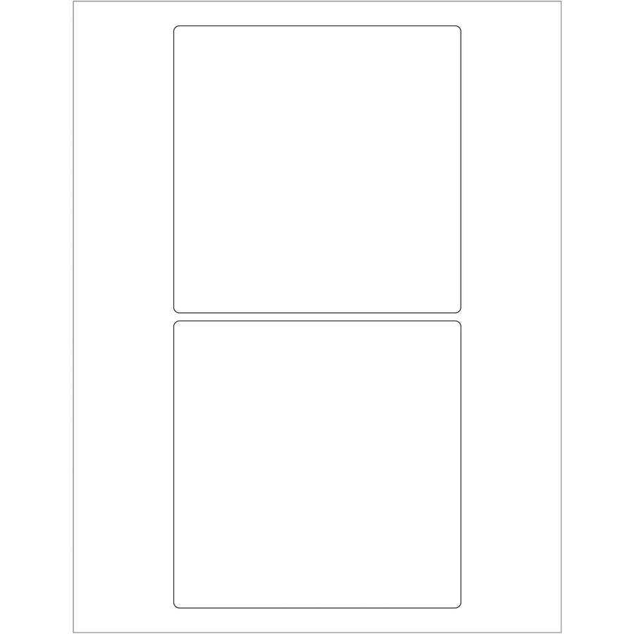 Professional-grade 5x5" white rectangle laser labels featuring permanent acrylic adhesive for reliable adhesion to corrugated, plastic, metal, and glass surfaces. Pre-formatted Microsoft Word template included for quick deployment. Case of 200 labels ready to print.