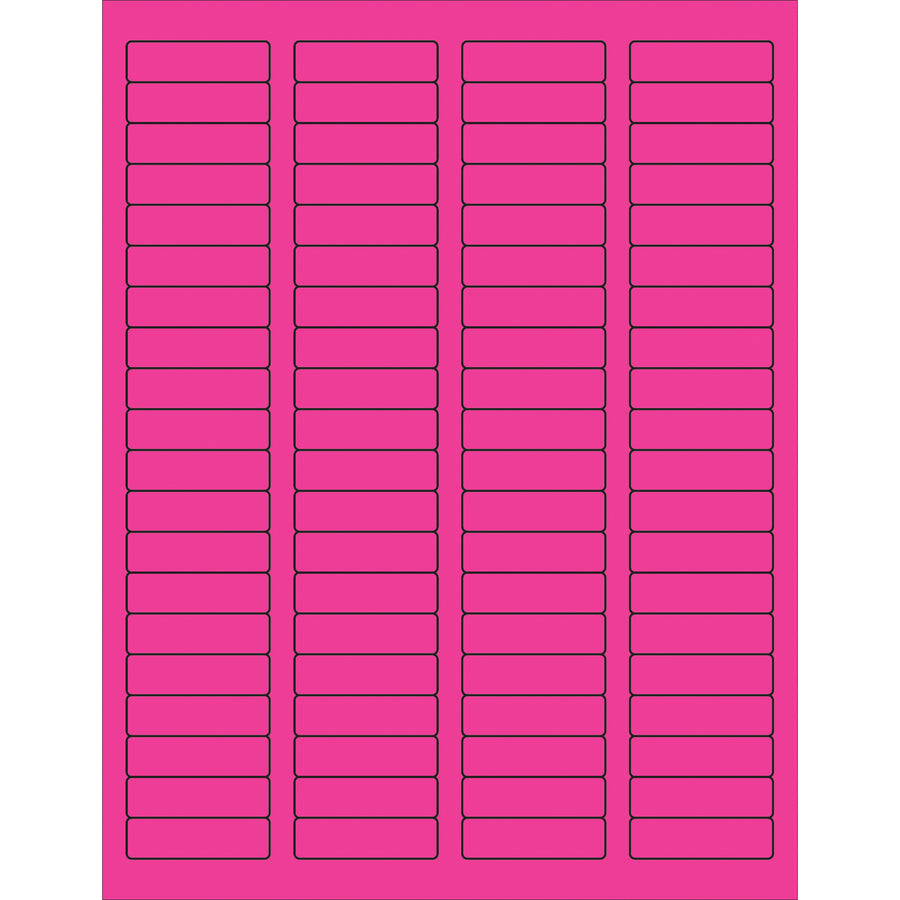 High-visibility fluorescent pink rectangle laser labels engineered for shipping coordinators and logistics professionals who need compliance-ready labeling at scale. These 1.75" x 0.5" permanent acrylic labels work with both laser and inkjet printers, stick reliably to corrugated, plastic, metal, and glass surfaces, and come 8,000 per case for maximum value.