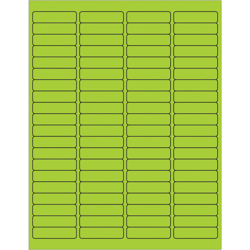 High-visibility fluorescent green rectangle laser labels with permanent acrylic adhesive for shipping, compliance, and product identification. Each case contains 8,000 printable labels (1 15/16