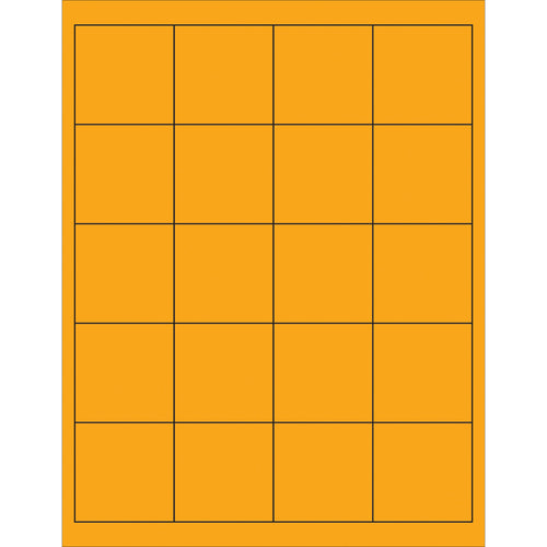 High-visibility fluorescent orange rectangle laser labels sized 2x2