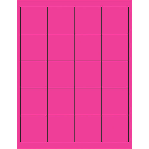 High-visibility fluorescent pink rectangle laser labels sized 2x2