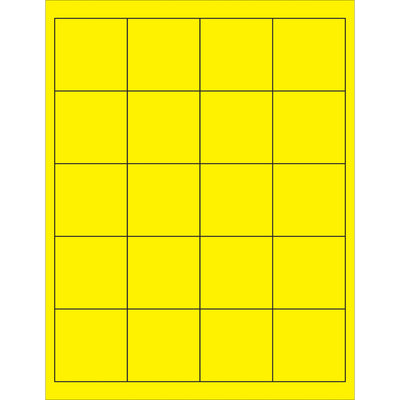 High-visibility 2" x 2" fluorescent yellow laser labels designed for shipping coordinators and logistics professionals who need guaranteed compliance visibility and tracking accuracy. Permanent acrylic adhesive bonds to corrugated, plastic, metal, and glass surfaces. Case of 2000 labels ready to print.