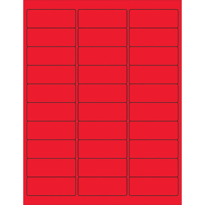 High-visibility fluorescent red rectangle laser labels designed for shipping coordinators and logistics professionals who need compliant, durable labeling at scale. 2 5/8" x 1" permanent acrylic labels ship as a full case of 3,000‚ready to print and apply to corrugated, plastic, metal, and glass surfaces without label shifts or adhesive failure during transit.