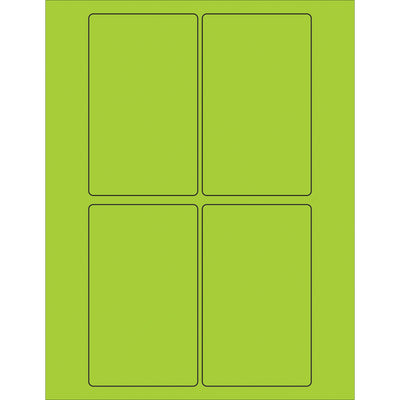 High-visibility fluorescent green rectangle laser labels designed for shipping coordinators who need international compliance and maximum label recognition. 3" x 5" permanent acrylic adhesive labels ship 400 per case, compatible with laser and inkjet printers for seamless integration into your labeling workflow.