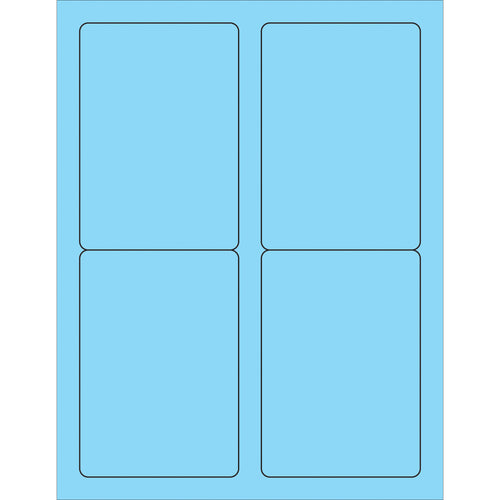 High-visibility fluorescent pastel blue rectangle laser labels sized 3.5