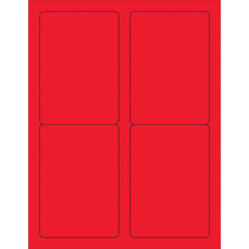 High-visibility fluorescent red rectangle laser labels engineered for shipping coordinators and logistics professionals who need instant label recognition on packages and shipments. Permanent acrylic adhesive bonds to corrugated, plastic, metal, glass, and paper surfaces. 400 labels per case with ready-to-use Microsoft Word template.