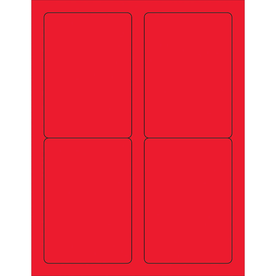 High-visibility fluorescent red rectangle laser labels engineered for shipping coordinators and logistics professionals who need instant label recognition on packages and shipments. Permanent acrylic adhesive bonds to corrugated, plastic, metal, glass, and paper surfaces. 400 labels per case with ready-to-use Microsoft Word template.