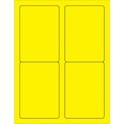 High-visibility fluorescent yellow rectangle laser labels sized 3.5" x 5" with permanent acrylic adhesive for reliable performance on mixed surfaces. Compatible with both laser and inkjet printers‚ship 400 labels per case. Perfect for urgent shipments, hazmat compliance labeling, and international logistics visibility.