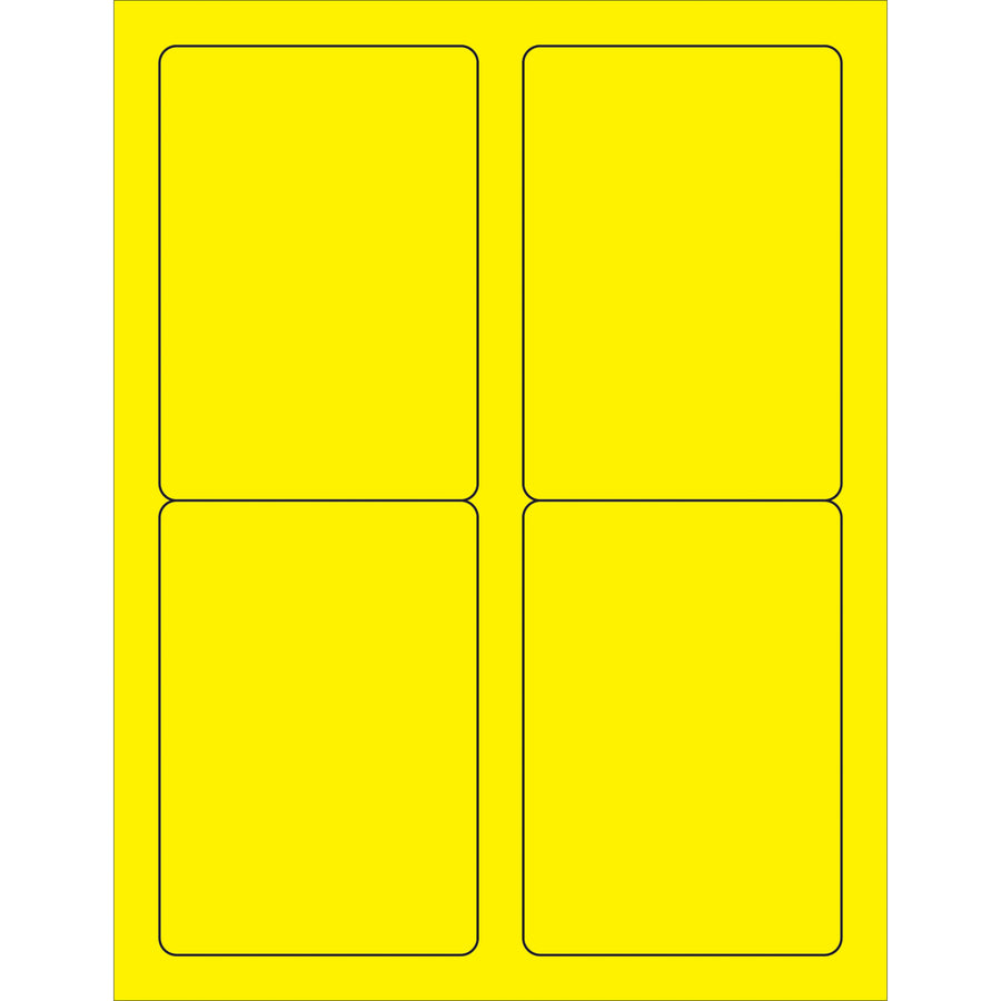 High-visibility fluorescent yellow rectangle laser labels sized 3.5" x 5" with permanent acrylic adhesive for reliable performance on mixed surfaces. Compatible with both laser and inkjet printers–ship 400 labels per case. Perfect for urgent shipments, hazmat compliance labeling, and international logistics visibility.