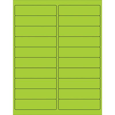 High-visibility fluorescent green rectangle laser labels designed for shipping coordinators who need OSHA-compliant, easy-to-scan product identification. Permanent acrylic adhesive bonds to corrugated, plastic, metal, and glass. 2,000 labels per case with ready-to-use Microsoft Word template.