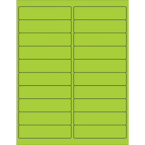 High-visibility fluorescent green rectangle laser labels designed for shipping coordinators who need OSHA-compliant, easy-to-scan product identification. Permanent acrylic adhesive bonds to corrugated, plastic, metal, and glass. 2,000 labels per case with ready-to-use Microsoft Word template.
