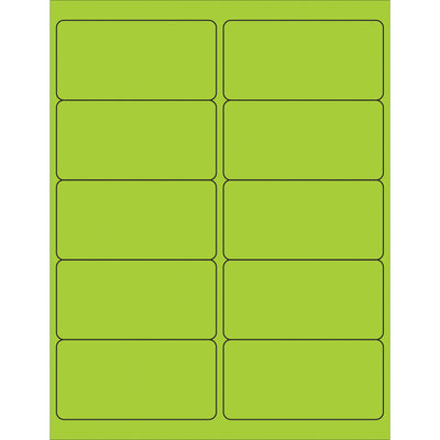 High-visibility 4" x 2" fluorescent green rectangle laser labels designed for shipping coordinators and logistics professionals who need OSHA-compliant, instantly recognizable labeling. Permanent acrylic adhesive adheres to corrugated, plastic, metal, and glass surfaces. 1,000 labels per case‚ready to print using your existing laser or inkjet printer.