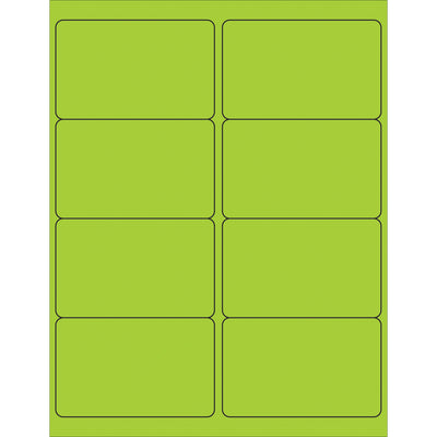 High-visibility 4x2.5" fluorescent green rectangle laser labels in cases of 800. Permanent acrylic adhesive bonds instantly to paper, corrugated, plastic, metal, and glass. Compatible with both laser and inkjet printers–perfect for shipping coordinators who need compliance-ready labels fast.