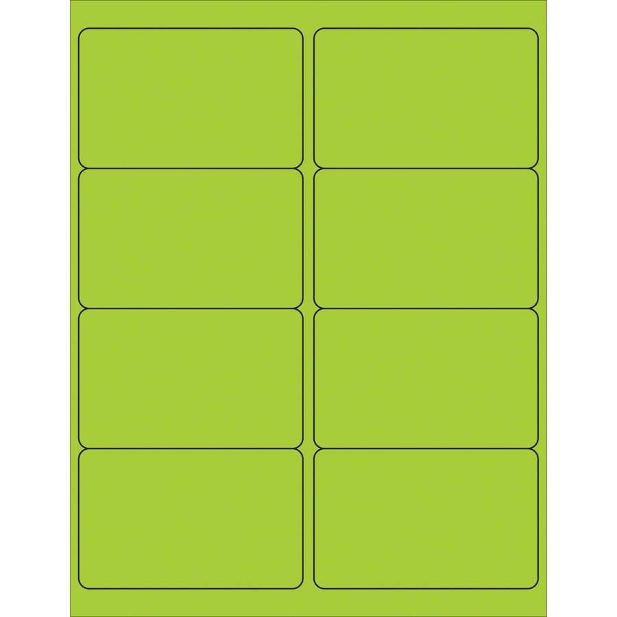 High-visibility 4x2.5" fluorescent green rectangle laser labels in cases of 800. Permanent acrylic adhesive bonds instantly to paper, corrugated, plastic, metal, and glass. Compatible with both laser and inkjet printers–perfect for shipping coordinators who need compliance-ready labels fast.