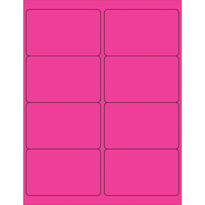 High-visibility 4" x 2.5" fluorescent pink laser labels designed for shipping coordinators and logistics professionals who need compliance-ready labeling at scale. Permanent acrylic adhesive adheres to paper, corrugated, plastic, metal, and glass. Case of 800 labels with ready-to-use Microsoft Word template.