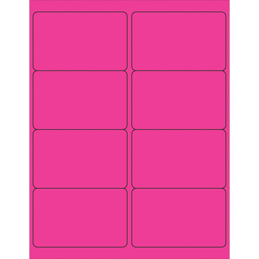 High-visibility 4" x 2.5" fluorescent pink laser labels designed for shipping coordinators and logistics professionals who need compliance-ready labeling at scale. Permanent acrylic adhesive adheres to paper, corrugated, plastic, metal, and glass. Case of 800 labels with ready-to-use Microsoft Word template.