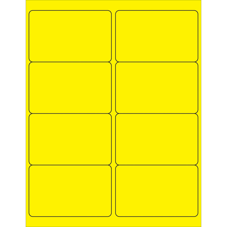 Professional-grade 4" x 2.5" fluorescent yellow rectangle laser labels designed for maximum visibility on shipments and packages. Permanent acrylic adhesive bonds securely to paper, corrugated, plastic, metal, and glass surfaces. Case of 800 labels–ideal for shipping coordinators and logistics teams managing high-volume labeling operations.