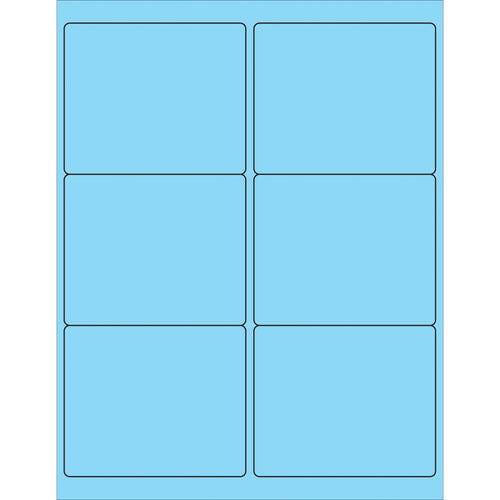 Fluorescent pastel blue rectangle laser labels sized 4