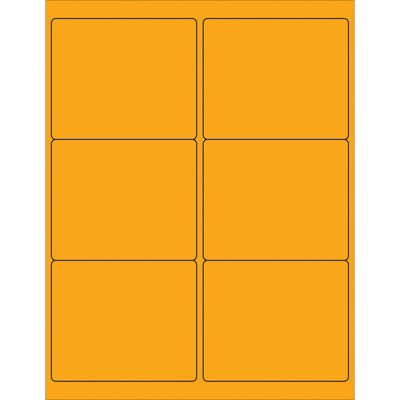 High-visibility fluorescent orange rectangle laser labels engineered for shipping coordinators and logistics professionals. Pre-sized 4" x 3 1/3" format with permanent acrylic adhesive bonds to corrugated, plastic, metal, and glass. 600 labels per case with Microsoft Word template for immediate deployment.