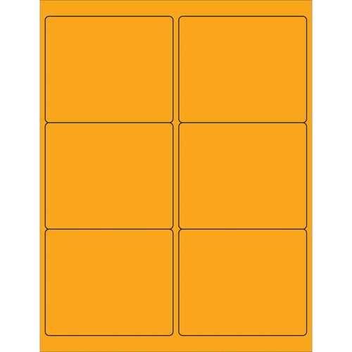 High-visibility fluorescent orange rectangle laser labels engineered for shipping coordinators and logistics professionals. Pre-sized 4