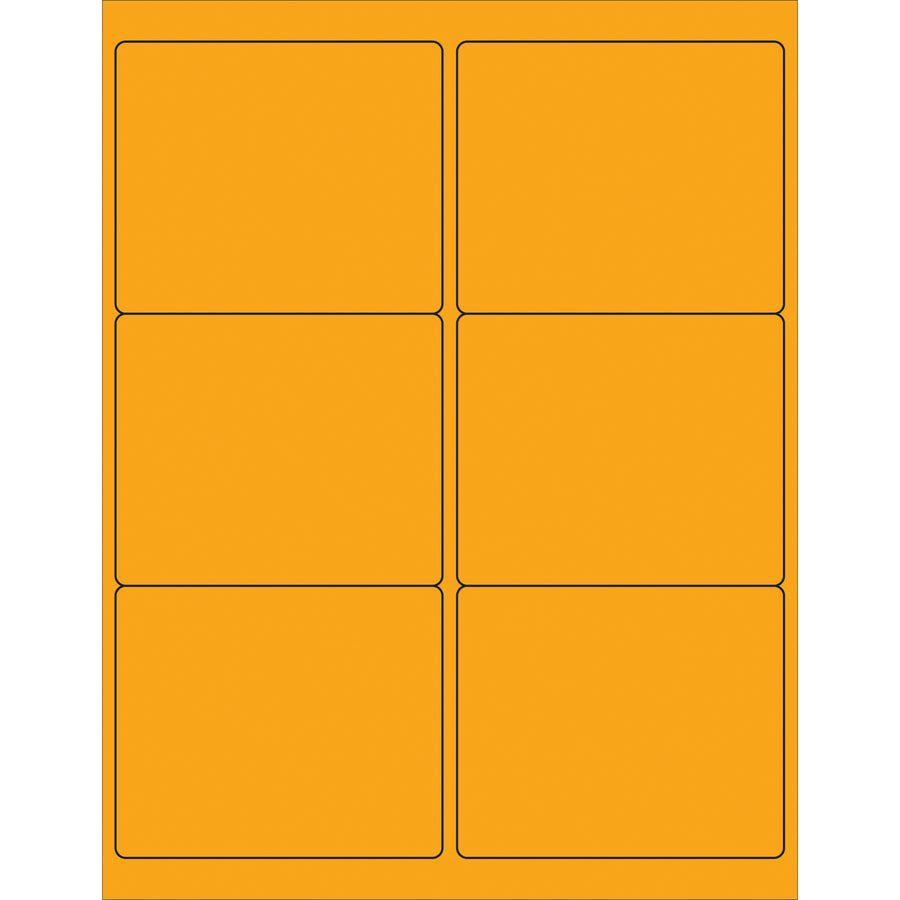 High-visibility fluorescent orange rectangle laser labels engineered for shipping coordinators and logistics professionals. Pre-sized 4" x 3 1/3" format with permanent acrylic adhesive bonds to corrugated, plastic, metal, and glass. 600 labels per case with Microsoft Word template for immediate deployment.