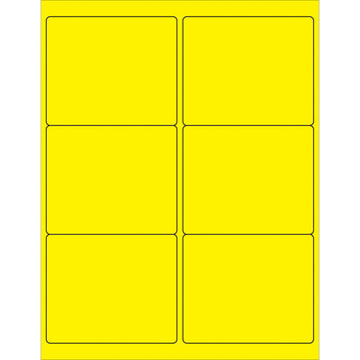 Maximize shipment visibility with bright fluorescent yellow rectangle laser labels that meet international handling standards. These 4" x 3 1/3" permanent acrylic labels print sharp on laser and inkjet printers and stick reliably to corrugated, plastic, metal, and glass surfaces. Order by the case–600 labels per box.