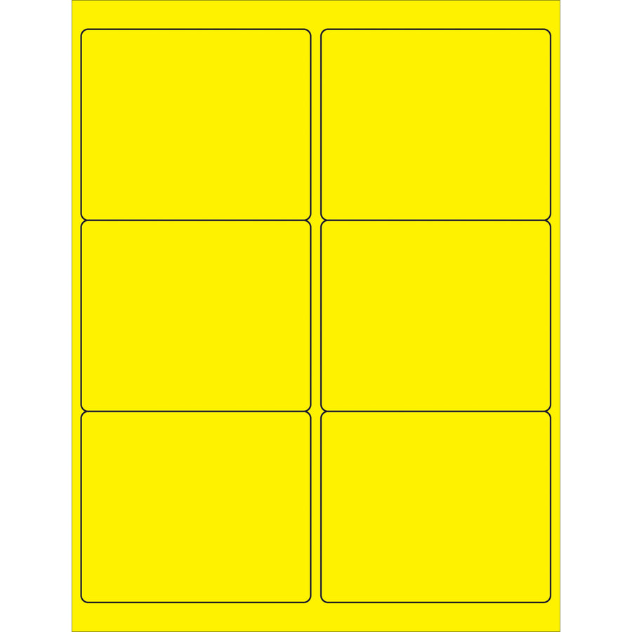 Maximize shipment visibility with bright fluorescent yellow rectangle laser labels that meet international handling standards. These 4" x 3 1/3" permanent acrylic labels print sharp on laser and inkjet printers and stick reliably to corrugated, plastic, metal, and glass surfaces. Order by the case‚600 labels per box.