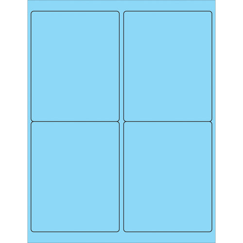 High-visibility fluorescent pastel blue rectangle laser labels sized 4