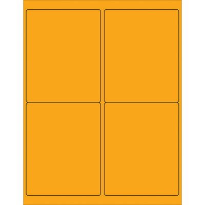 High-visibility fluorescent orange rectangle laser labels sized 4" x 5" with permanent acrylic adhesive. Ships 400 labels per case and works seamlessly with both laser and inkjet printers. Ideal for shipping coordinators who need compliance-ready, attention-grabbing labels that stick to corrugated, plastic, metal, and glass surfaces.