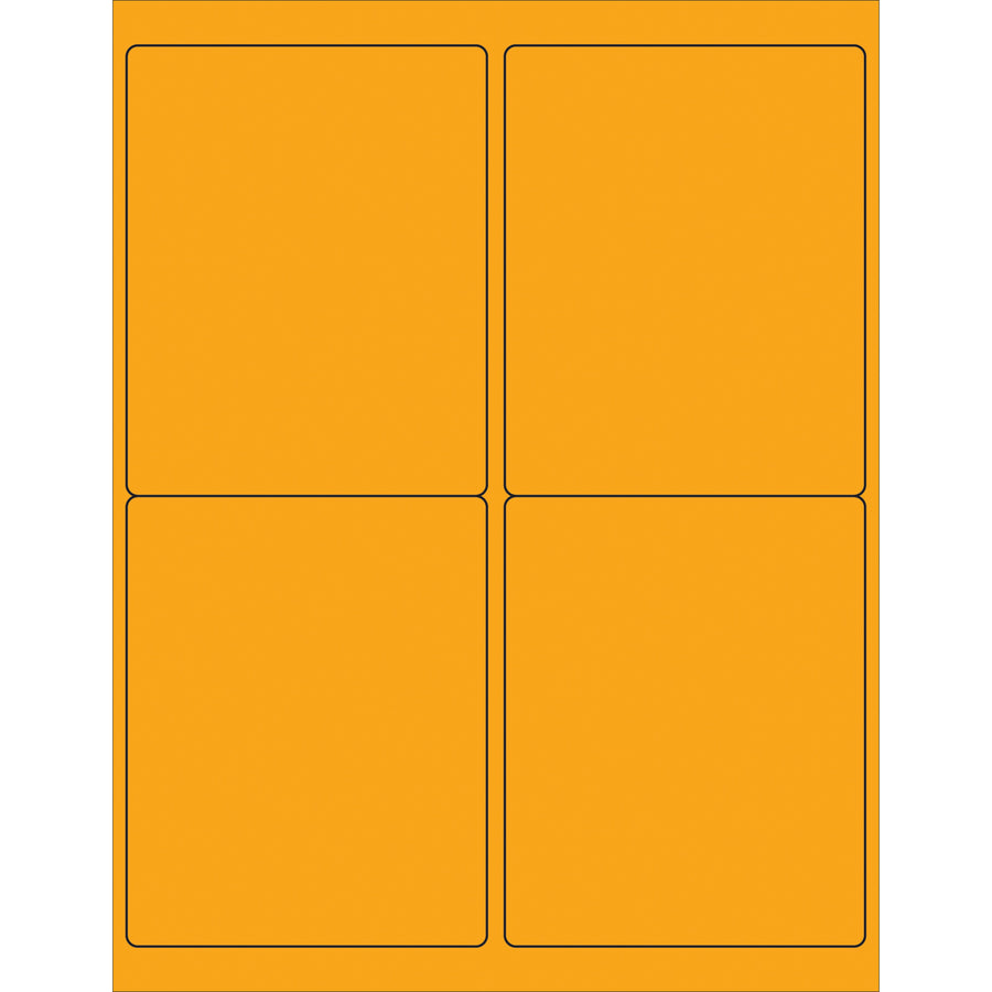 High-visibility fluorescent orange rectangle laser labels sized 4" x 5" with permanent acrylic adhesive. Ships 400 labels per case and works seamlessly with both laser and inkjet printers. Ideal for shipping coordinators who need compliance-ready, attention-grabbing labels that stick to corrugated, plastic, metal, and glass surfaces.