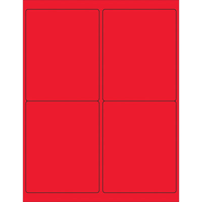 High-visibility fluorescent red rectangle laser labels sized 4" x 5" with permanent acrylic adhesive. Ideal for compliance, hazard, and shipping labels that demand attention and durability. 400 labels per case‚enough stock for mid-to-large operations.