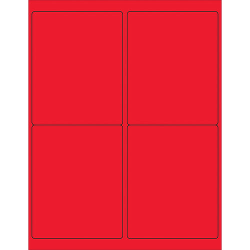 High-visibility fluorescent red rectangle laser labels sized 4