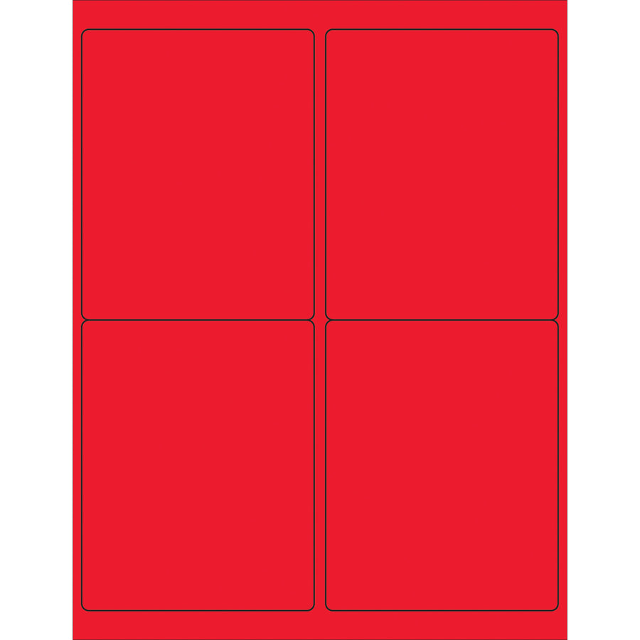 High-visibility fluorescent red rectangle laser labels sized 4" x 5" with permanent acrylic adhesive. Ideal for compliance, hazard, and shipping labels that demand attention and durability. 400 labels per case–enough stock for mid-to-large operations.