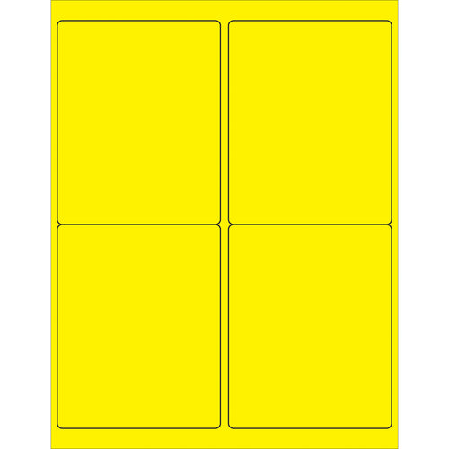 High-visibility fluorescent yellow rectangle laser labels sized 4