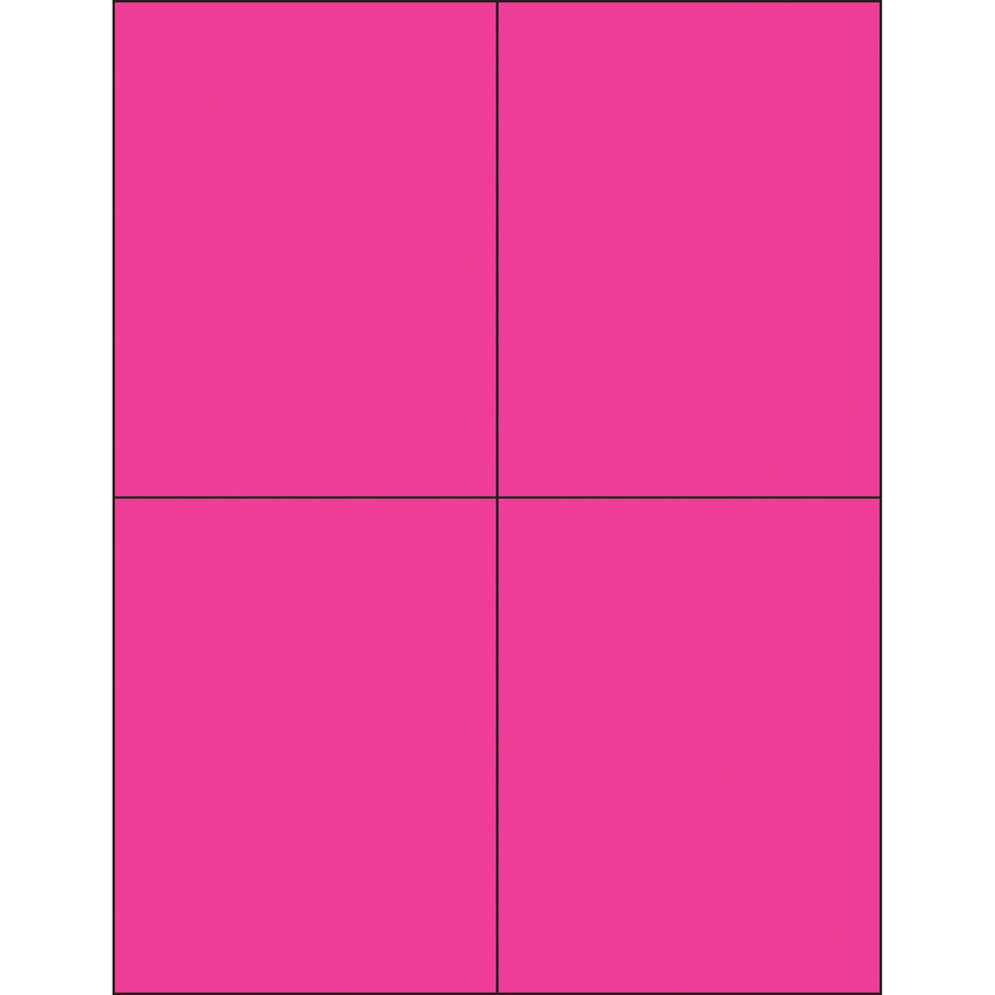 High-visibility fluorescent pink rectangle laser labels (4.25" x 5.5") designed for shipping coordinators who need labels that stand out and stick. Permanent acrylic adhesive bonds to paper, corrugated, plastic, metal, and glass‚making them ideal for product identification, compliance marking, and international shipment visibility. 400 labels per case with laser and inkjet printer compatibility.