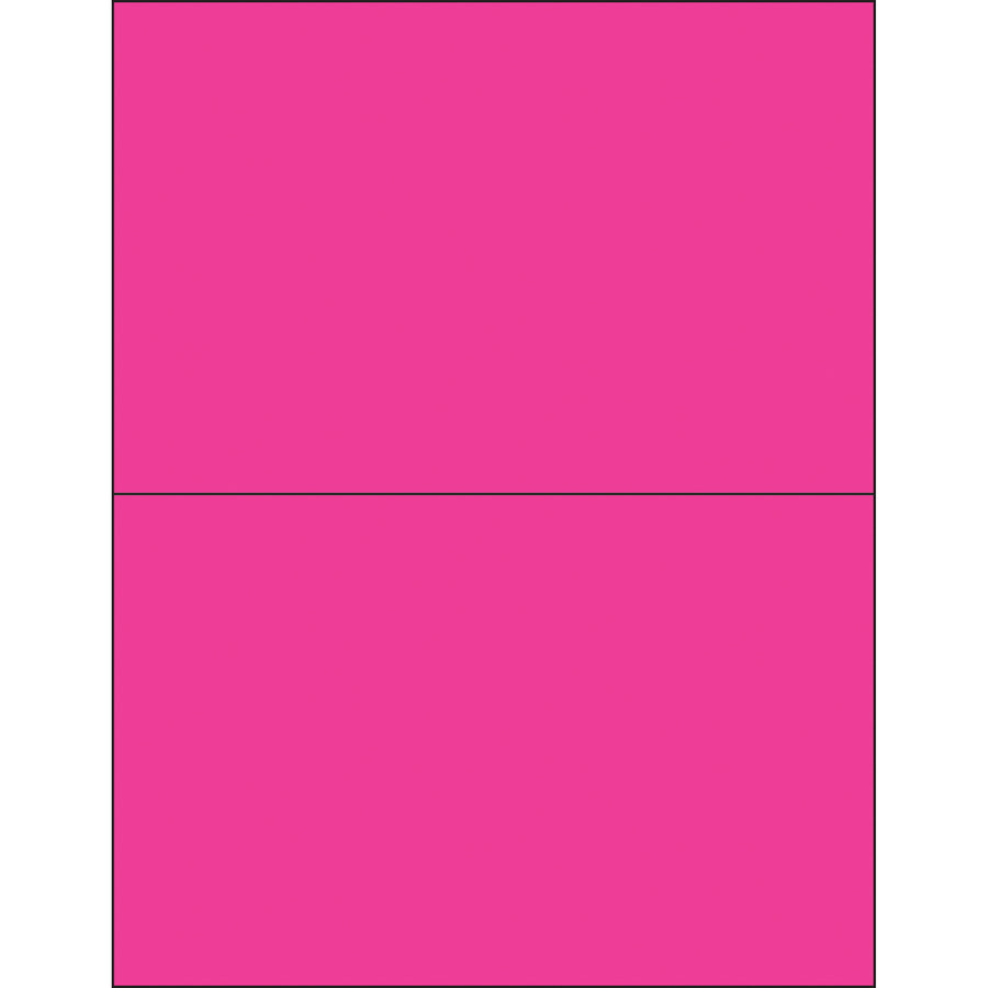 High-visibility fluorescent pink rectangle laser labels sized 8.5" x 5.5" with permanent acrylic adhesive that sticks to paper, corrugated, plastic, metal, and glass. Print custom shipping, product, or compliance labels using your laser or inkjet printer–200 labels per case ready to deploy.