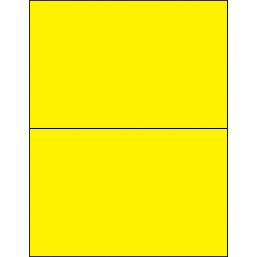 High-visibility fluorescent yellow rectangle laser labels designed for shipping coordinators and logistics professionals who need OSHA-compliant, durable labeling solutions. 8.5" x 5.5" permanent acrylic labels work with laser and inkjet printers, stick to corrugated, plastic, metal, and glass–200 labels per case with ready-to-use Microsoft Word template.