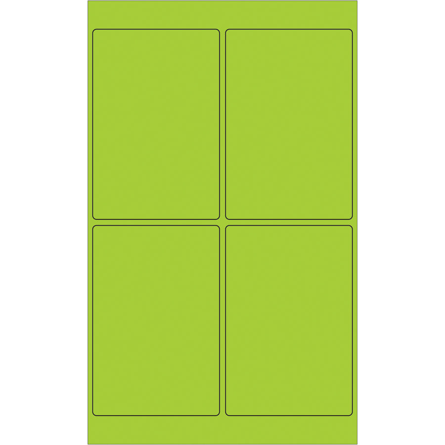 High-visibility 4x6" fluorescent green laser labels featuring permanent acrylic adhesive for reliable adhesion to paper, corrugated, plastic, metal, and glass surfaces. Compatible with laser and inkjet printers‚400 labels per case, ready to customize with your Word template for immediate deployment across shipping, compliance, and product identification workflows.