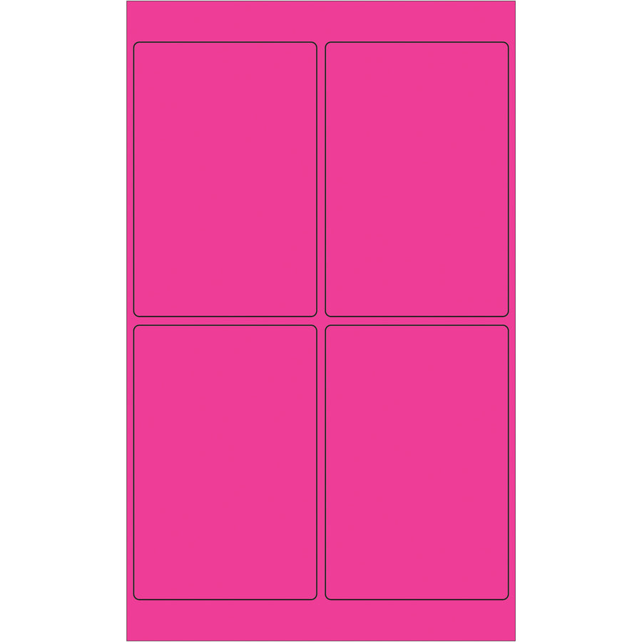 High-visibility fluorescent pink rectangle laser labels designed for maximum visibility in shipping, logistics, and compliance applications. Permanent acrylic adhesive bonds securely to paper, corrugated, plastic, metal, and glass surfaces. 400 labels per case–ready to print and apply.