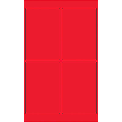 Professional-grade 4x6 fluorescent red rectangle laser labels designed for maximum visibility on shipments and packages. Permanent acrylic adhesive bonds to paper, corrugated, plastic, metal, and glass surfaces. Case of 400 labels ready to print with your laser or inkjet printer.