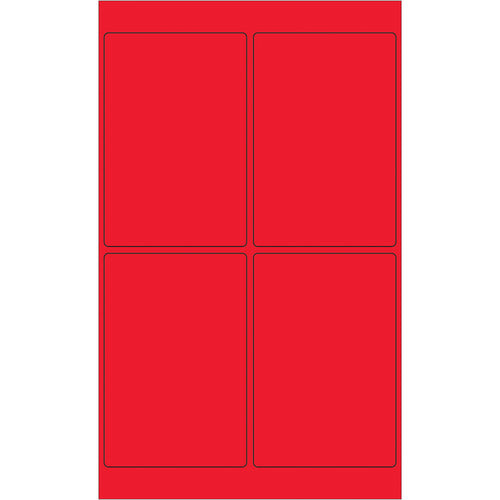 Professional-grade 4x6 fluorescent red rectangle laser labels designed for maximum visibility on shipments and packages. Permanent acrylic adhesive bonds to paper, corrugated, plastic, metal, and glass surfaces. Case of 400 labels ready to print with your laser or inkjet printer.