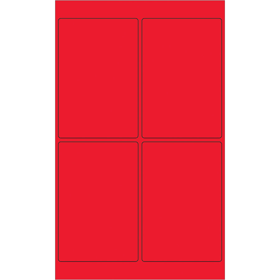 Professional-grade 4x6 fluorescent red rectangle laser labels designed for maximum visibility on shipments and packages. Permanent acrylic adhesive bonds to paper, corrugated, plastic, metal, and glass surfaces. Case of 400 labels ready to print with your laser or inkjet printer.