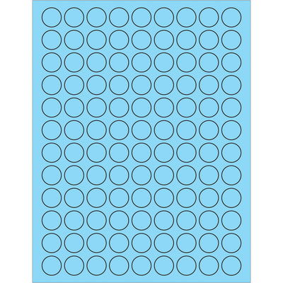 High-visibility 3/4" fluorescent pastel blue circle laser labels with permanent acrylic adhesive‚ideal for shipping compliance, product identification, and mailing operations. Compatible with laser and inkjet printers. Bulk case of 10,800 labels delivers cost-effective solutions for logistics coordination and international shipment tracking.