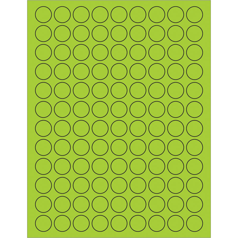 Maximize package visibility with these 3/4" fluorescent green circle laser labels designed for shipping coordinators who need compliance-ready, high-contrast marking solutions. Permanent acrylic adhesive bonds to corrugated, plastic, metal, and glass‚perfect for international shipments requiring special handling designation. One case of 10,800 labels ensures your logistics operation stays stocked.
