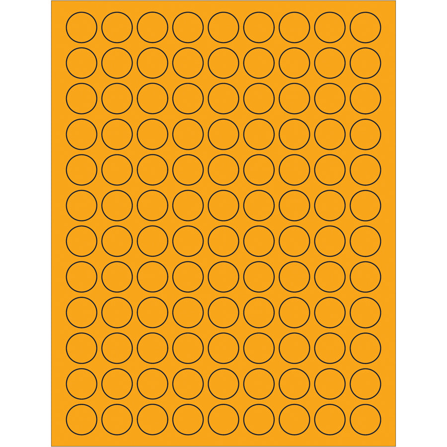 High-visibility 3/4" diameter fluorescent orange circle labels engineered for shipping coordinators who need maximum compliance visibility. Permanent acrylic adhesive bonds to paper, corrugated, plastic, metal, and glass surfaces. Case of 10,800 labels works seamlessly with both laser and inkjet printers.